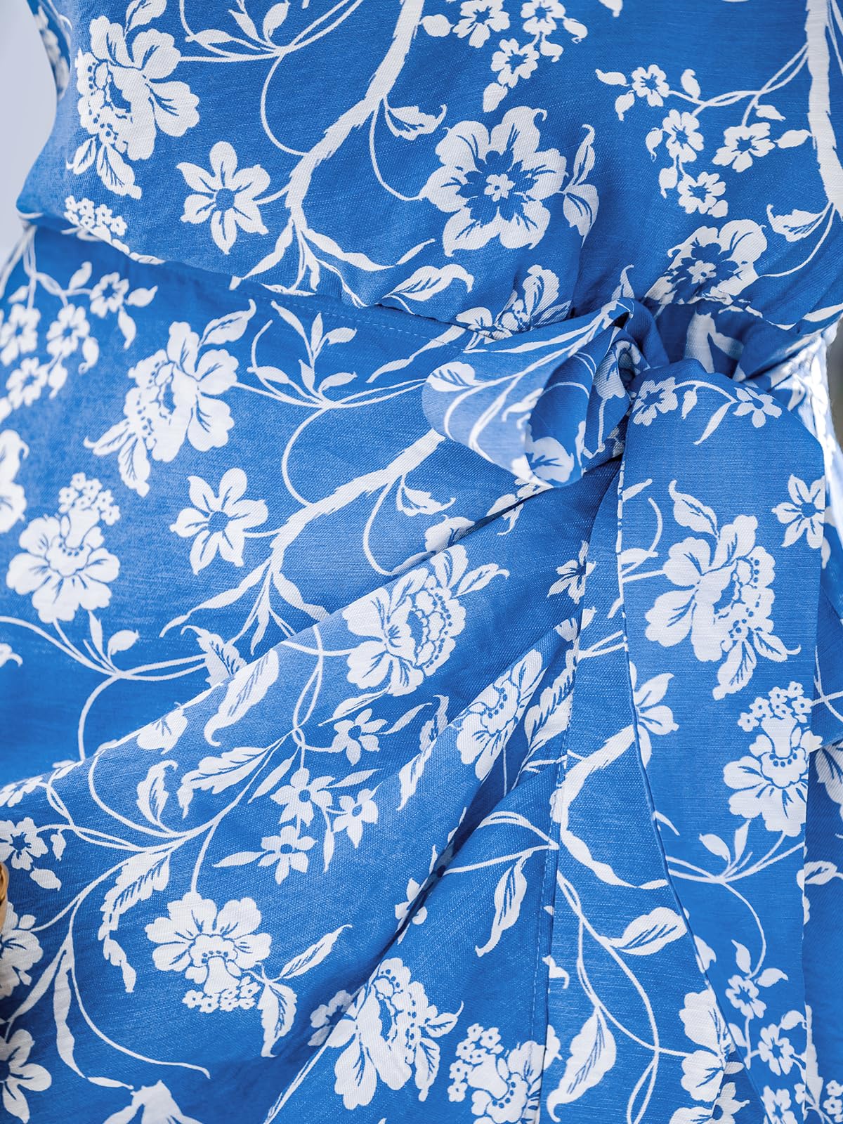 CUPSHE Women's One Shoulder Leaf Print Self-tie Short Dress Sleeveless Tiered Hem Formal Dress Casual Mini Dress