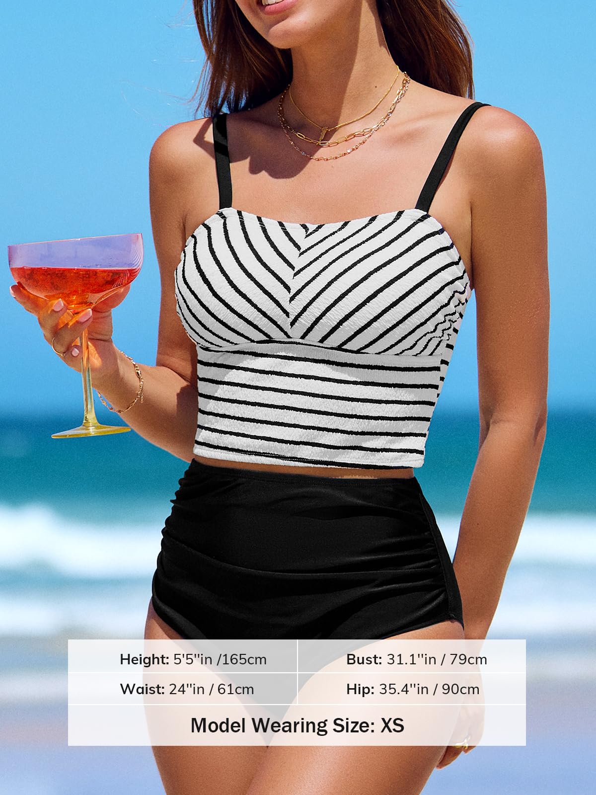 CUPSHE Women's Tankini Sets Square Neck Elastic High Waisted Two Piece Bathing Suits Adjustable Straps Swimwear