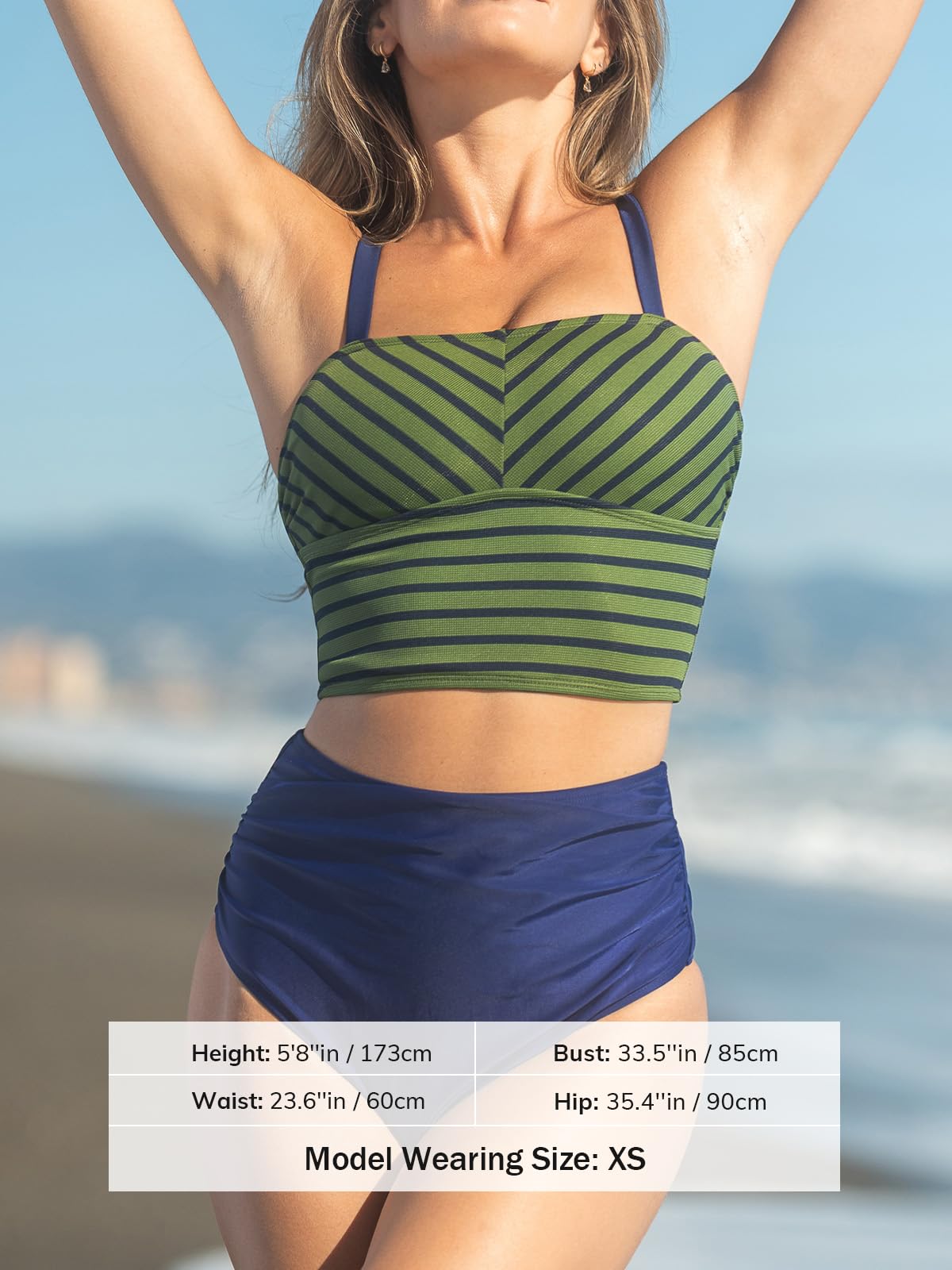 CUPSHE Women's Tankini Sets Square Neck Elastic High Waisted Two Piece Bathing Suits Adjustable Straps Swimwear