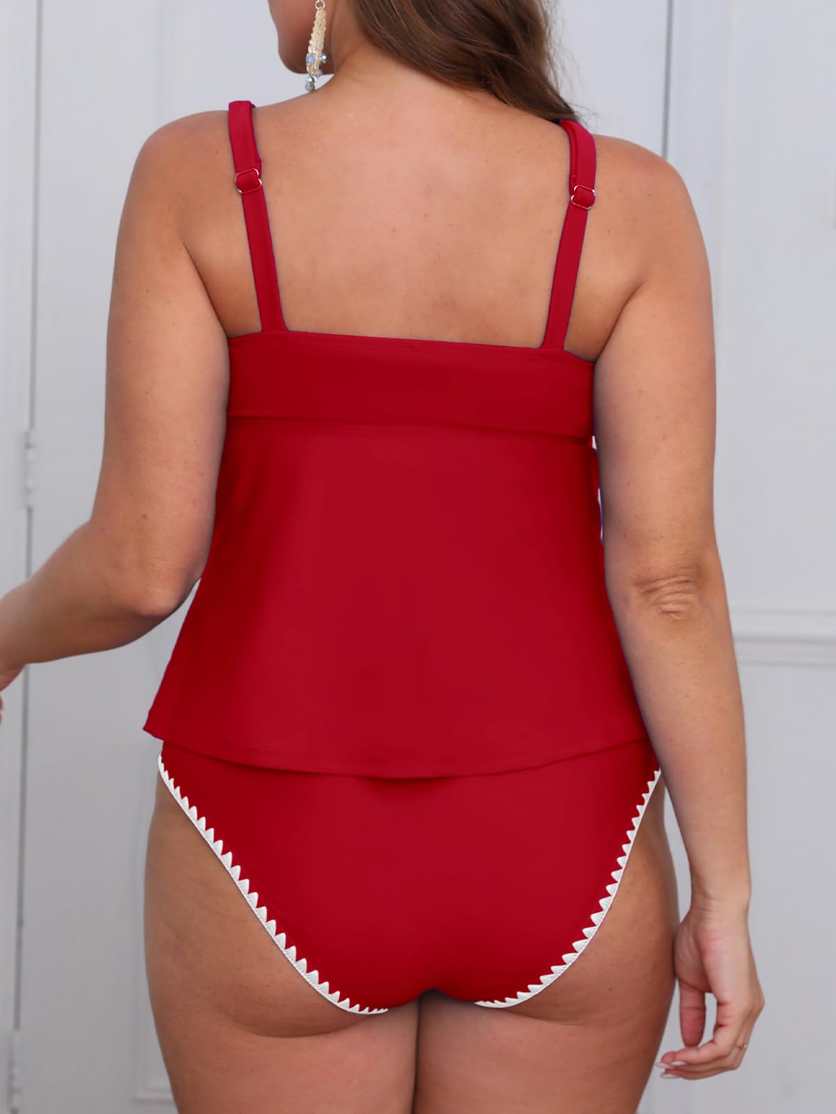 CUPSHE Women's Tankini Sets Two Piece Swimsuit Scoop Neck Mid Rise Adjustable Straps Shell Stitched (XS-4XL)