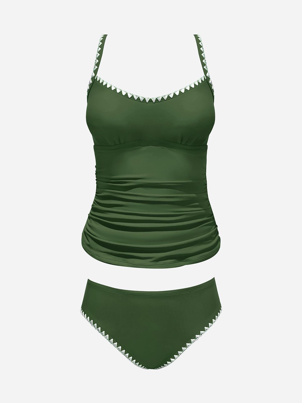 CUPSHE Women's Tankini Sets Two Piece Swimsuit Scoop Neck Mid Rise Adjustable Straps Shell Stitched (XS-4XL)