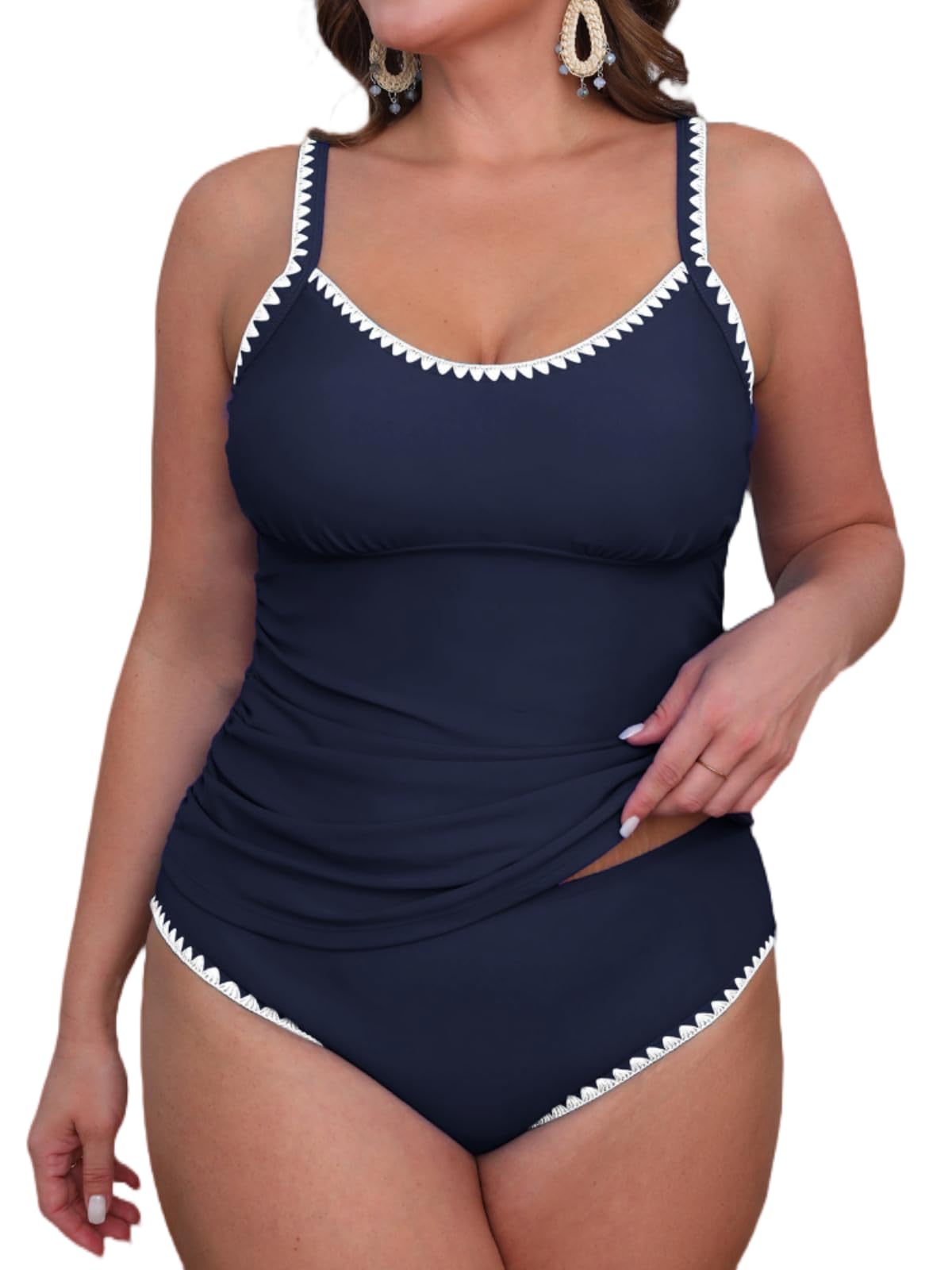 CUPSHE Women's Tankini Sets Two Piece Swimsuit Scoop Neck Mid Rise Adjustable Straps Shell Stitched (XS-4XL)