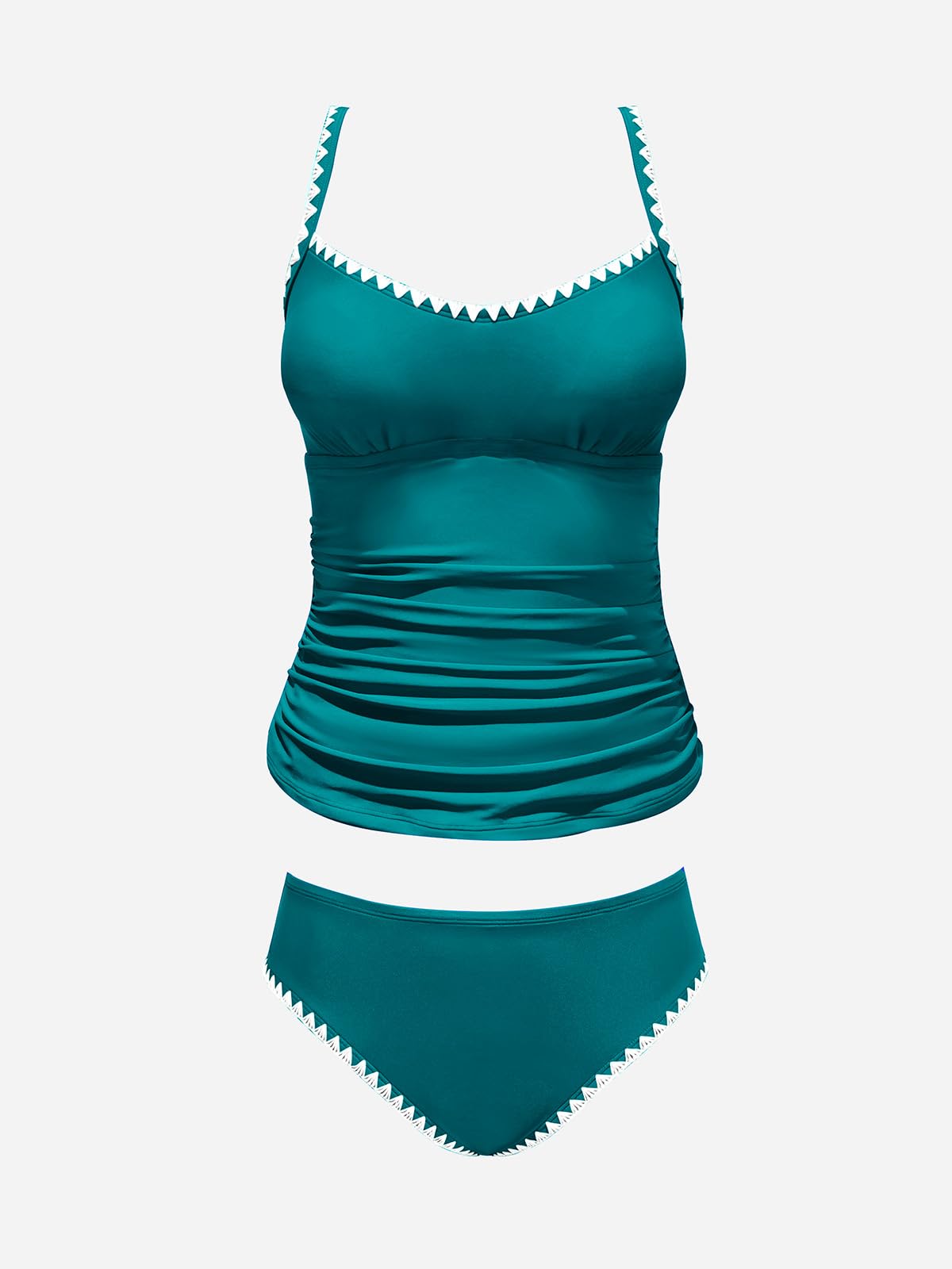 CUPSHE Women's Tankini Sets Two Piece Swimsuit Scoop Neck Mid Rise Adjustable Straps Shell Stitched (XS-4XL)