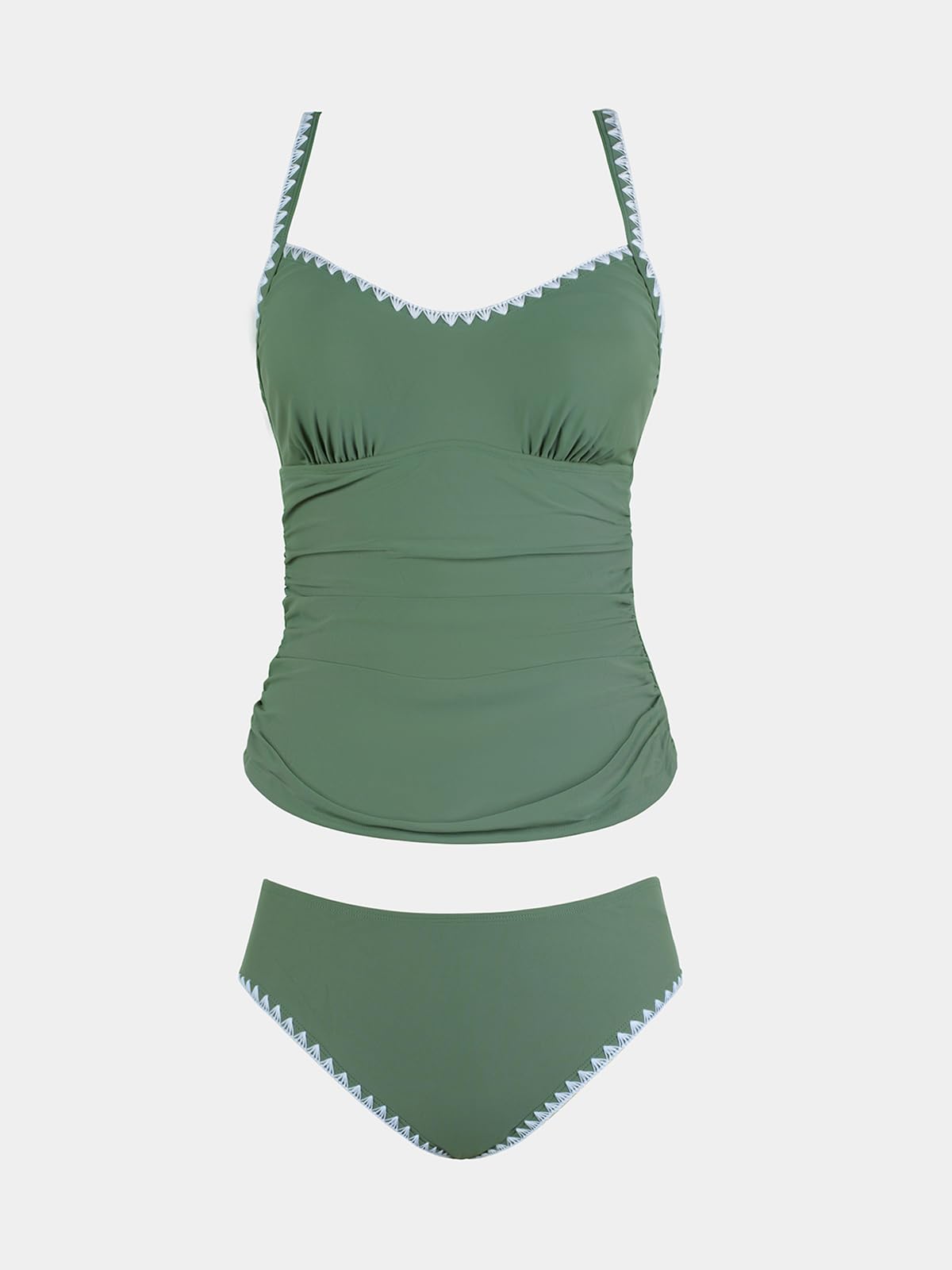 CUPSHE Women's Tankini Sets Two Piece Swimsuit Scoop Neck Mid Rise Adjustable Straps Shell Stitched (XS-4XL)