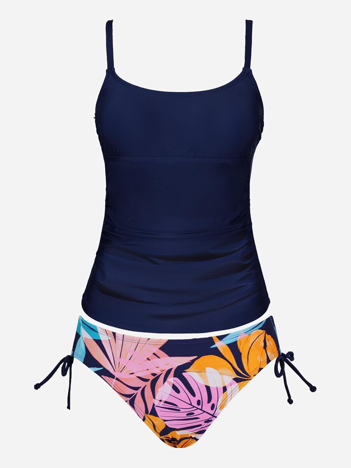 CUPSHE Women's Tankini Sets Two Piece Swimsuit Scoop Neck Ruched Adjustable Straps Drawstring Mid Rise