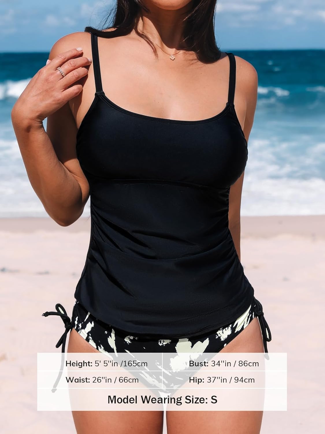 CUPSHE Women's Tankini Sets Two Piece Swimsuit Scoop Neck Ruched Adjustable Straps Drawstring Mid Rise