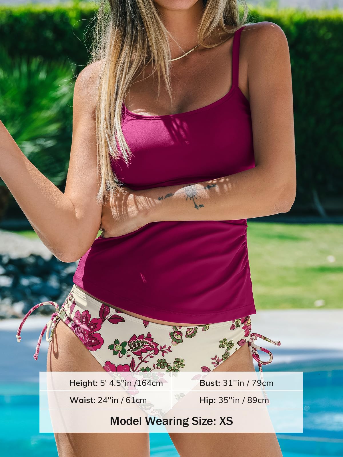 CUPSHE Women's Tankini Sets Two Piece Swimsuit Scoop Neck Ruched Adjustable Straps Drawstring Mid Rise