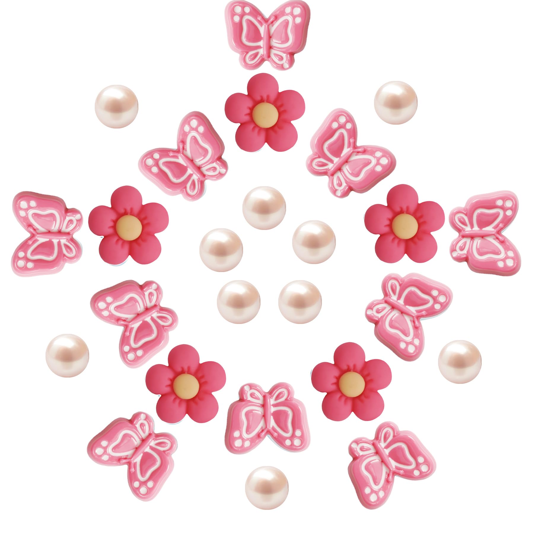 Cute Butterfly Flower Shoe Charms for Girls, 25Pcs Pink Girly DIY Shoe Decoration Charm for Clog Sandals, Party Favor