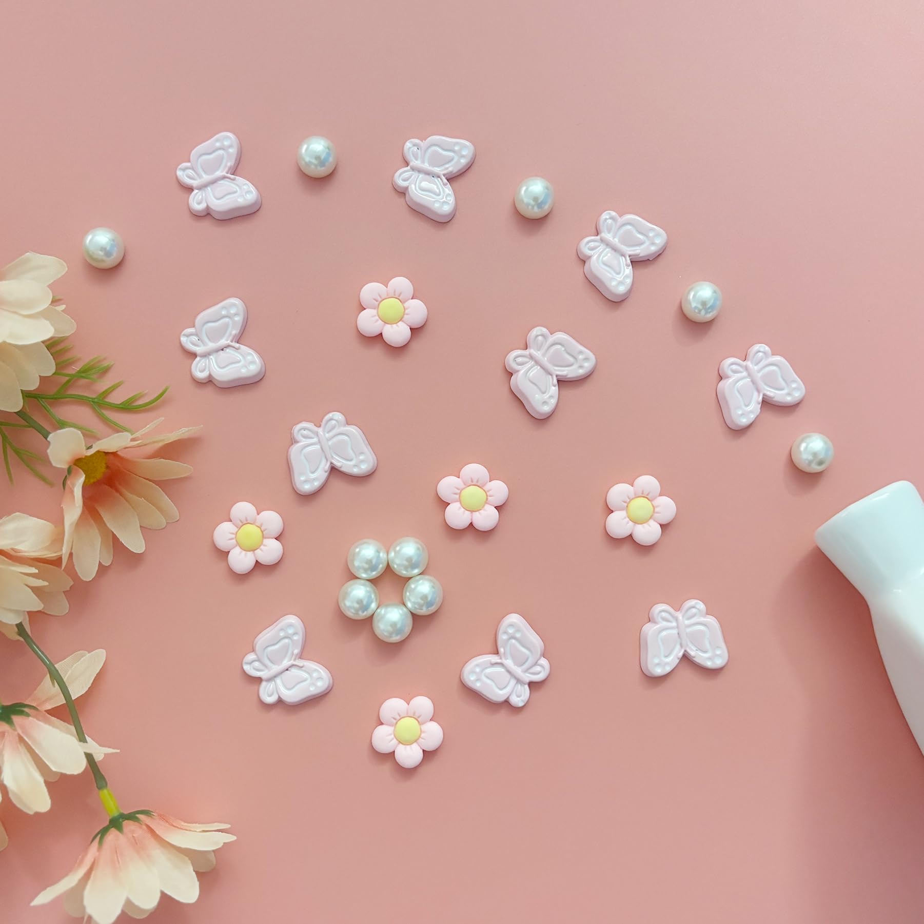 Cute Butterfly Flower Shoe Charms for Girls, 25Pcs Pink Girly DIY Shoe Decoration Charm for Clog Sandals, Party Favor