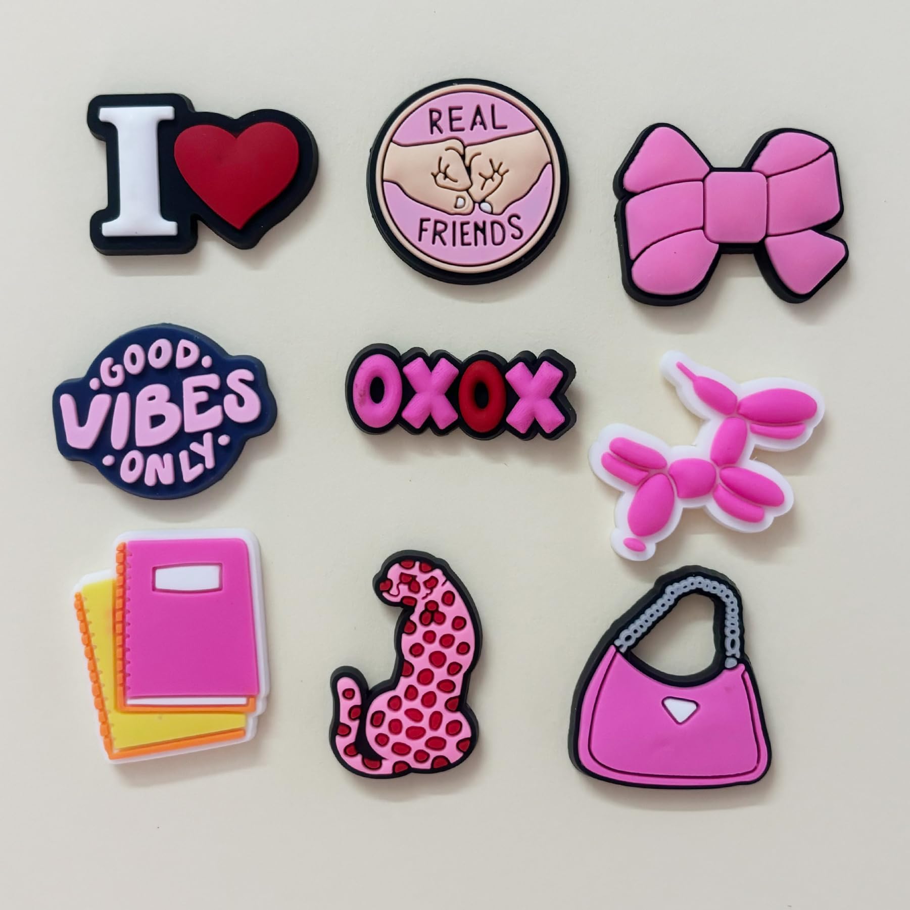 Cute Flower Shoe Charms for Girls, 34Pcs Pink Hippie PVC Shoe Decoration Charms for Clog Sandals, DIY Pearl Accessories for Party Favor