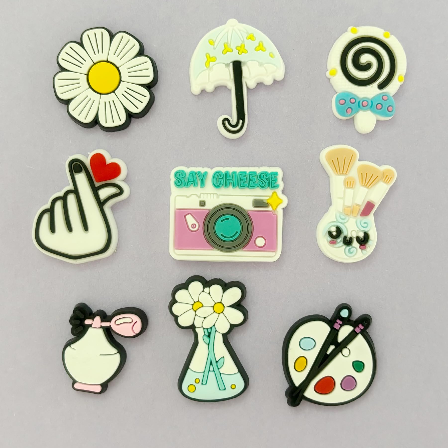 Cute Flower Shoe Charms for Girls, 34Pcs Pink Hippie PVC Shoe Decoration Charms for Clog Sandals, DIY Pearl Accessories for Party Favor