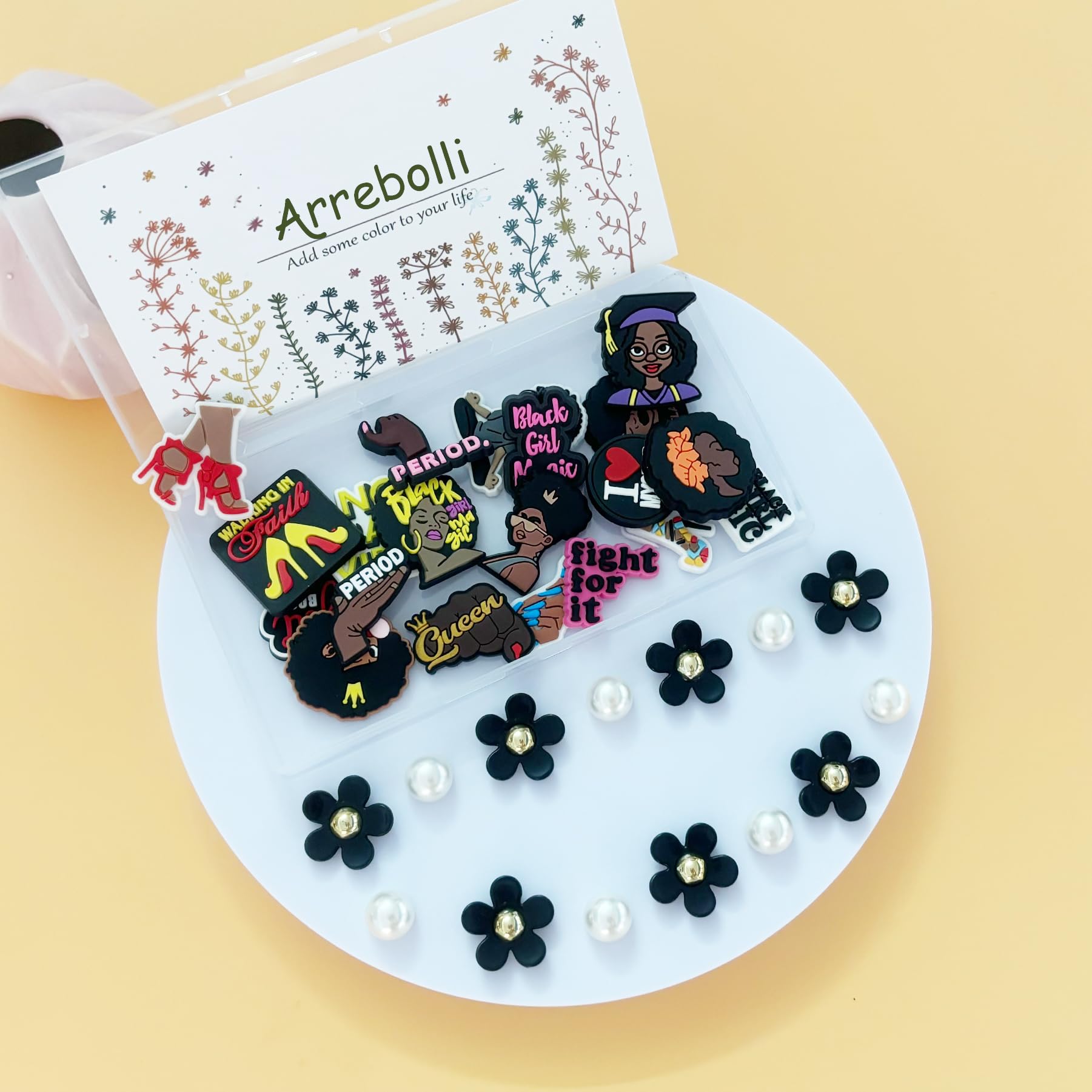 Cute Flower Shoe Charms for Girls, 34Pcs Pink Hippie PVC Shoe Decoration Charms for Clog Sandals, DIY Pearl Accessories for Party Favor