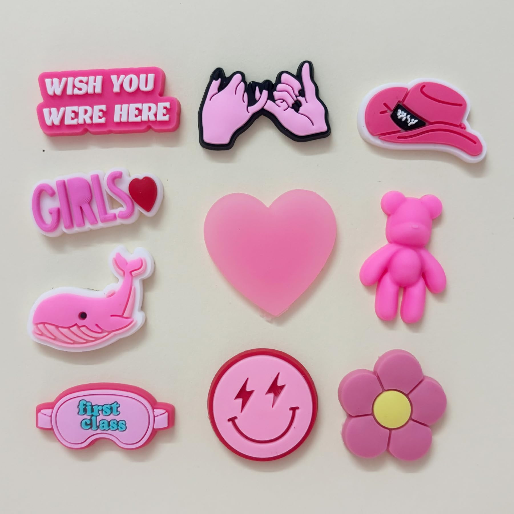 Cute Flower Shoe Charms for Girls, 34Pcs Pink Hippie PVC Shoe Decoration Charms for Clog Sandals, DIY Pearl Accessories for Party Favor