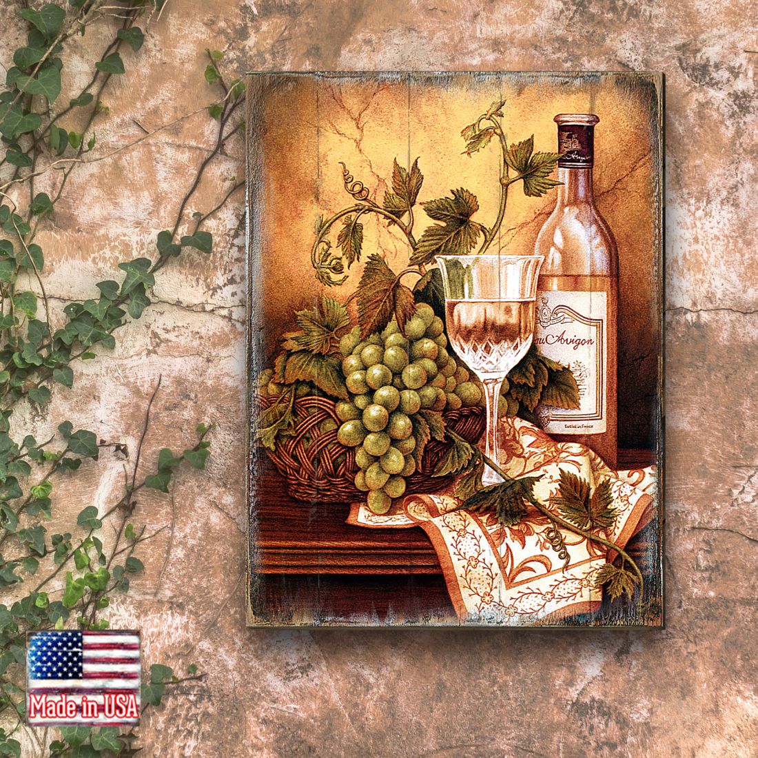 Avel Vine and Grapes Wooden Wall Art by Nature Wonders - Nature Wildlife Decor  - 95349B