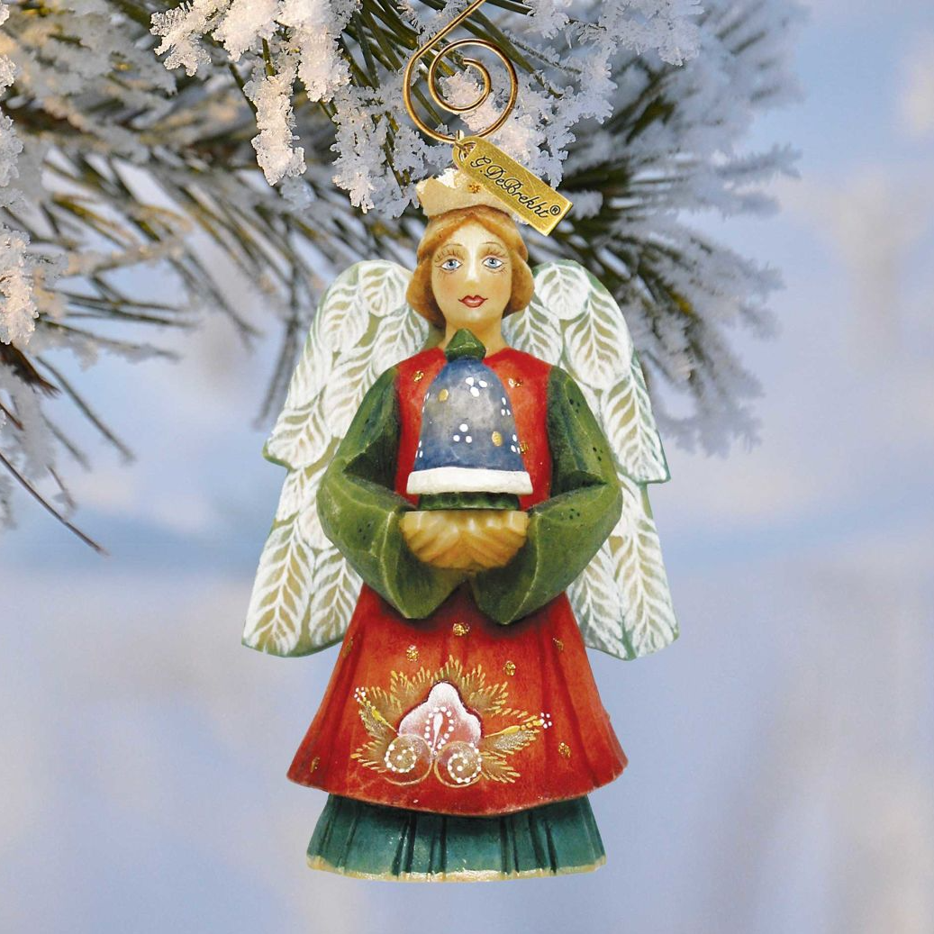 Angel with Bell Sculpted Hand-Painted Christmas Figurine by G. DeBrekht - Christmas Santa Snowman Decor - 657101