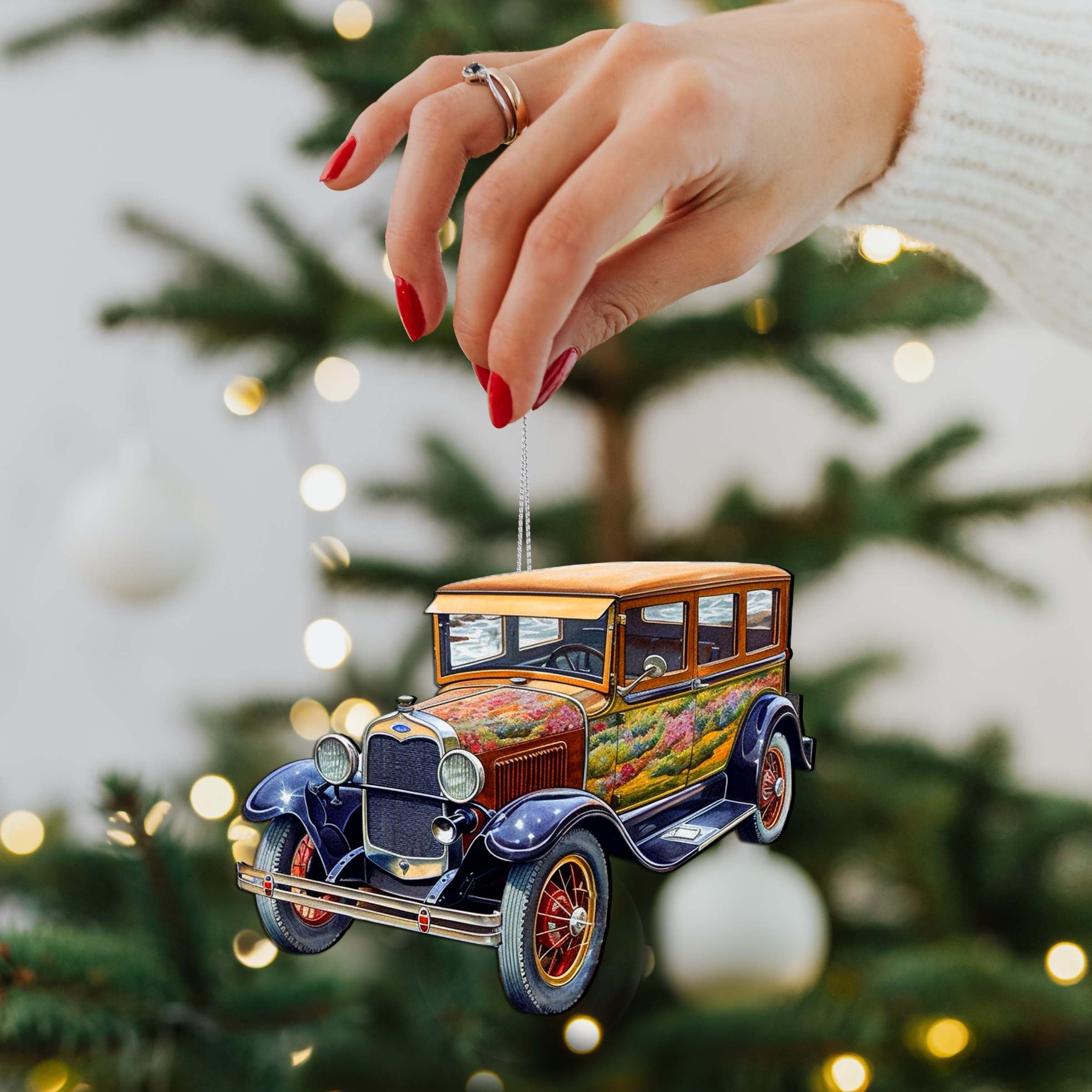 Nautical Christmas Decor - Vintage Car Wooden Ornaments by G.Debrekht Coastal Holiday Decor - 8688194