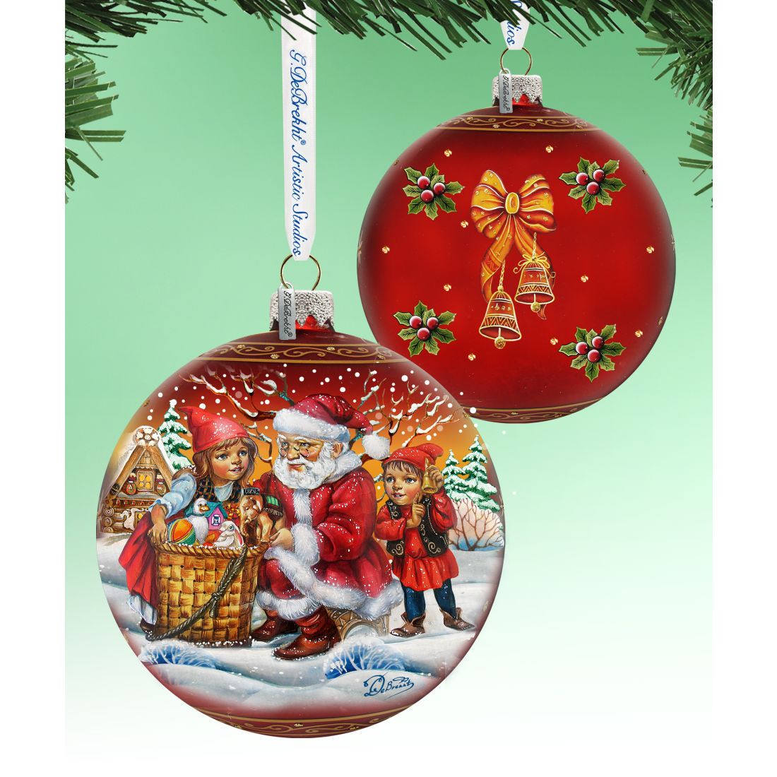 Vintage Christmas Ball in Red Glass Ornament Limited Edition by G. DeBrekht - Christmas Santa Snowman Decor - 73840R