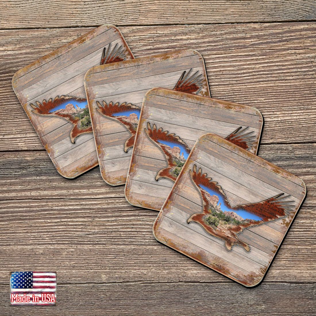 Eagle Wooden Cork Coasters Gift Set of 4 by Nature Wonders - Nature Wildlife Decor  - 8199417C-S4