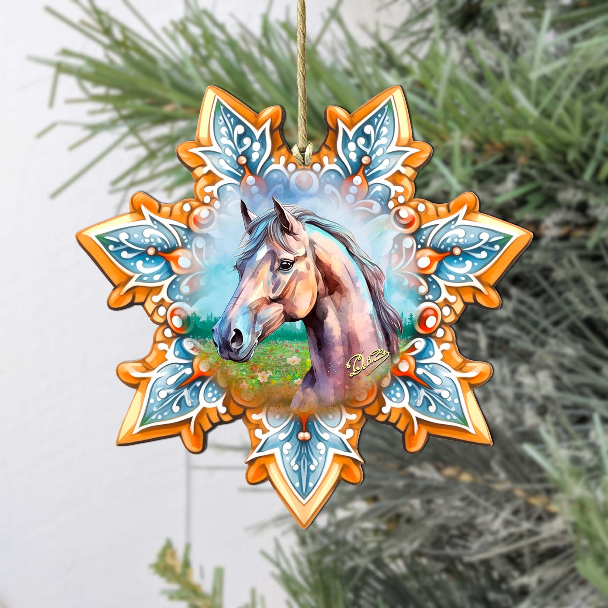 Horse Snowflake Wooden Ornaments by G. Debrekht - Nature Wildlife Decor - 8688431
