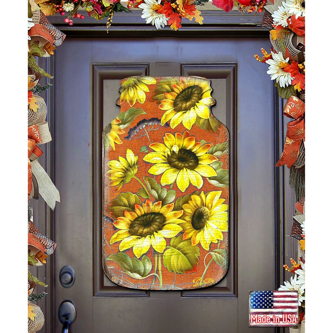 Sunflower Mason Jar Halloween Door Decor by G. DeBrekht - Thanksgiving Halloween Decor - 8158906H