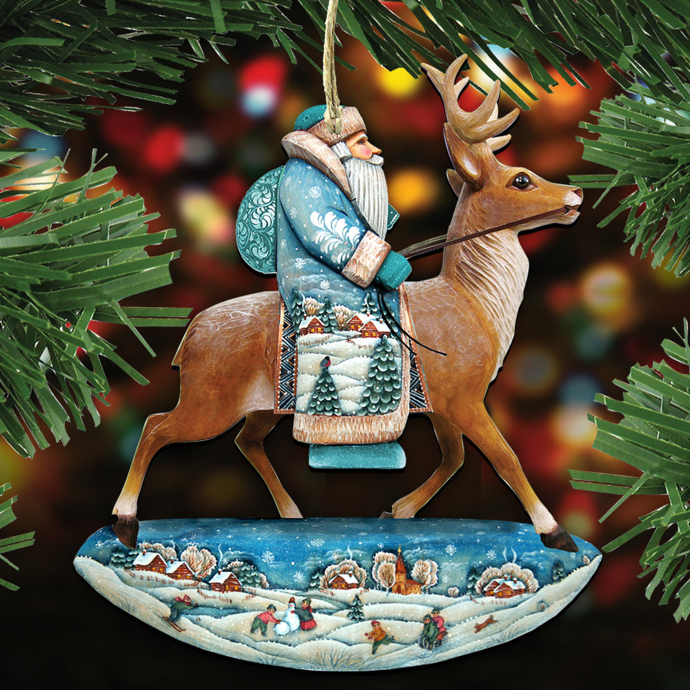 Riding Santa Wooden Ornaments Set of 3 by G. DeBrekht - Christmas Santa Snowman Decor - 8100016S3