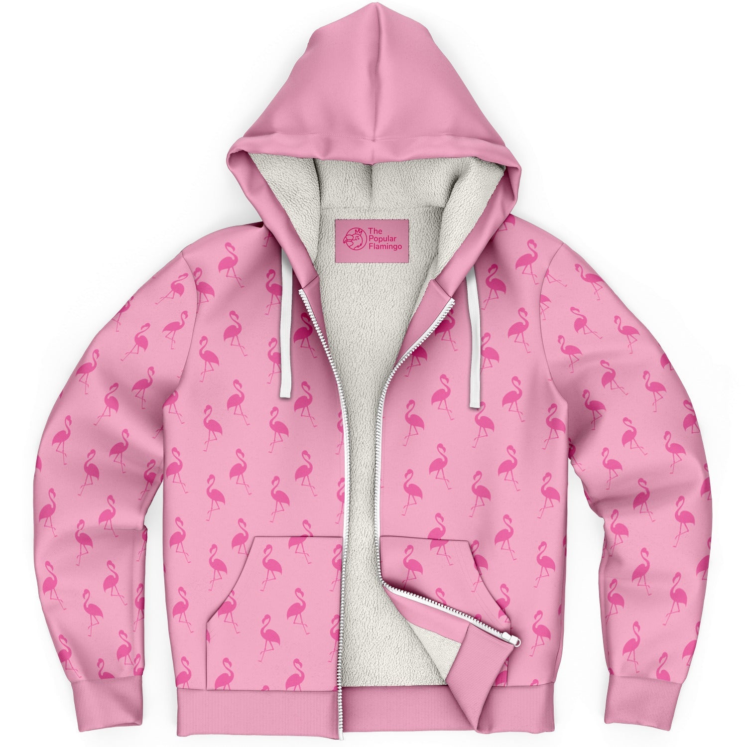 Simple Pink Flamingo Zip-Up Hoodie