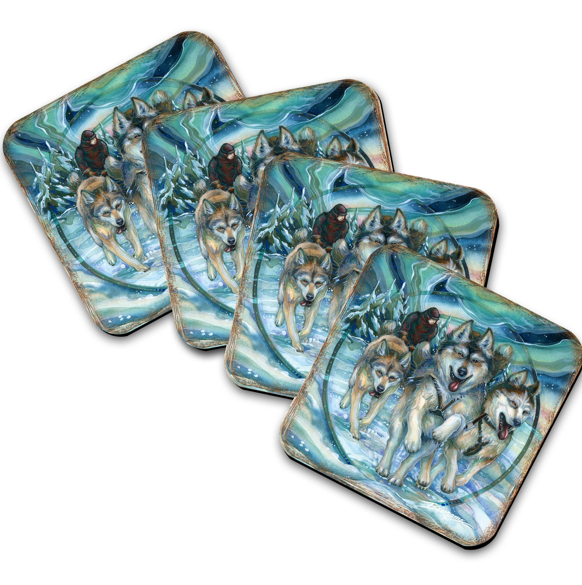 Northern Night Wooden Cork Coasters Gift Set of 4 by J. Bergsma - Wildlife Decor  - 8199468C-S4