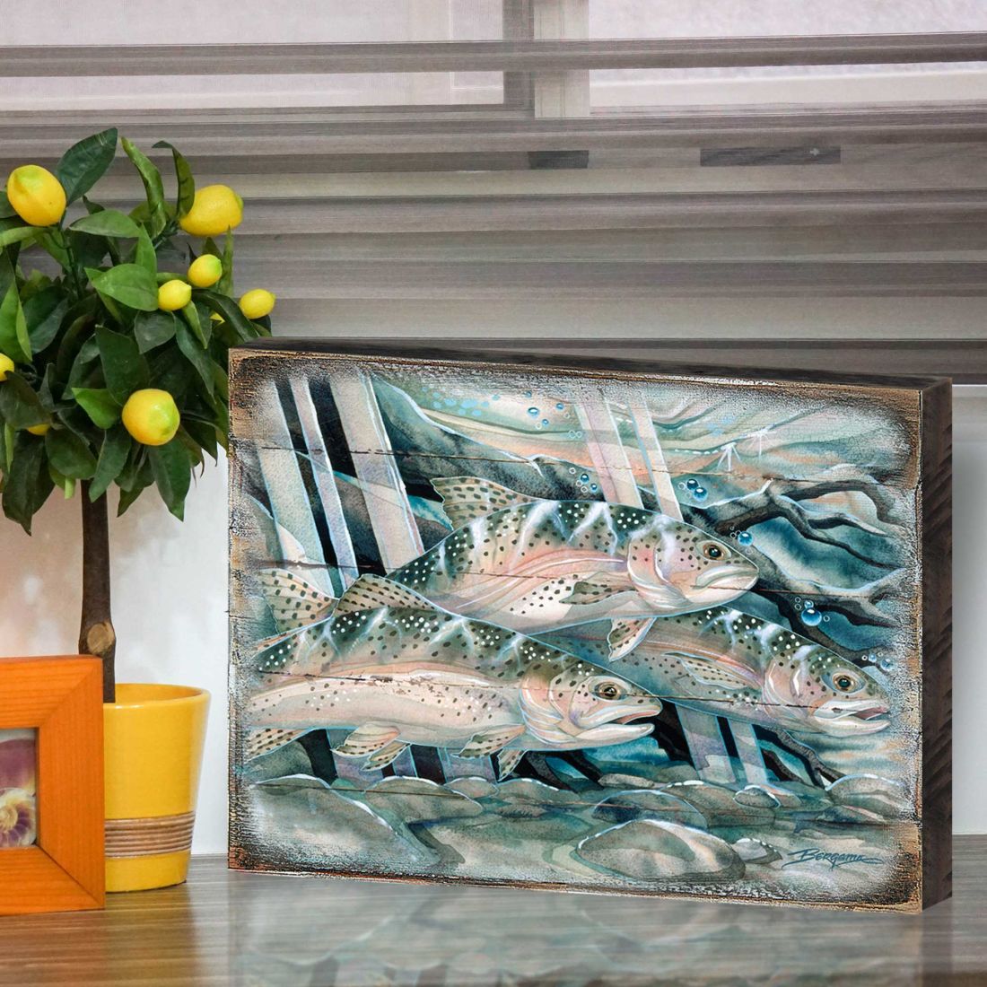 Catch the Rainbow Trout Wooden Wall Art by J. Bergsma - Nature Wildlife Decor  - 8592674BP-JB
