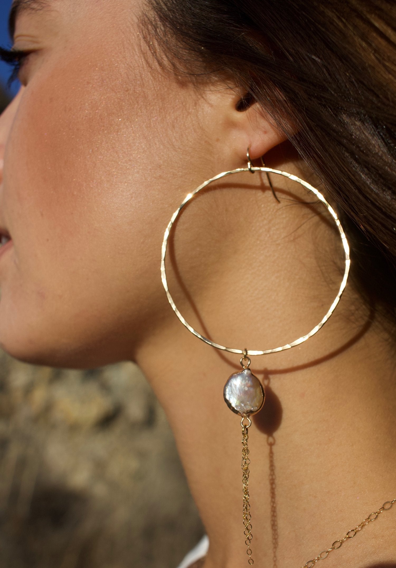 Dainty Baroque Pearl Hoops with Gold Tassels by Toasted Jewelry