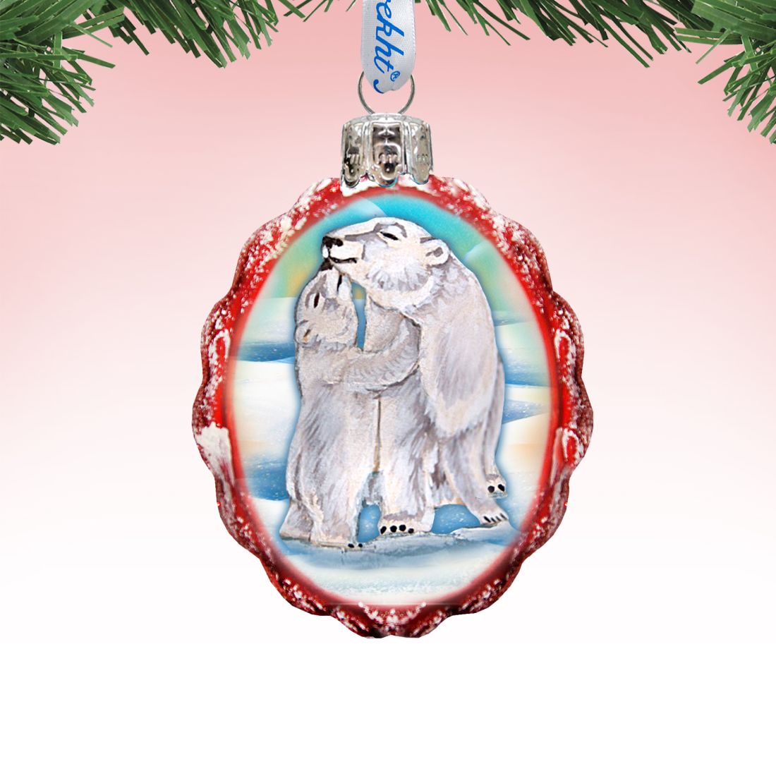 Santa Polar Bear Cubs Mercury Glass Ornament by G. DeBrekht - Wildlife Holiday Decor - 771020