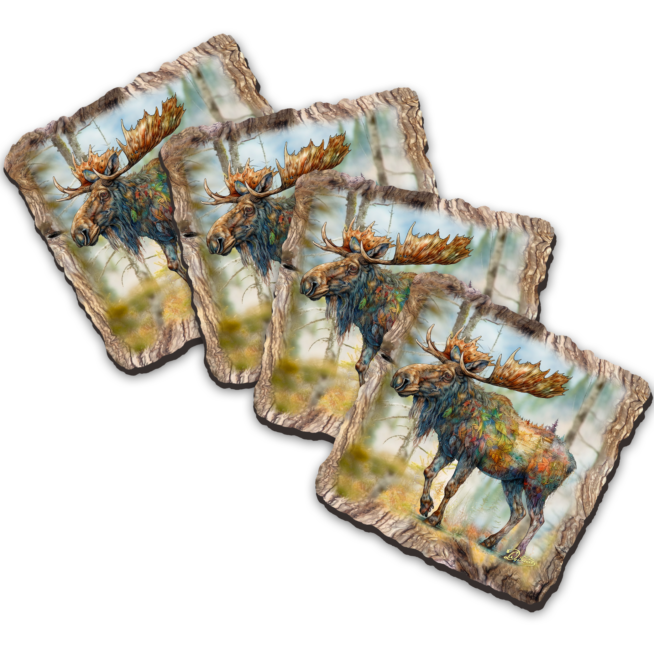 Moose Wooden Cork Coasters Gift Set of 4 by Nature Wonders Nature Wildlife Décor  - 95390C-S4