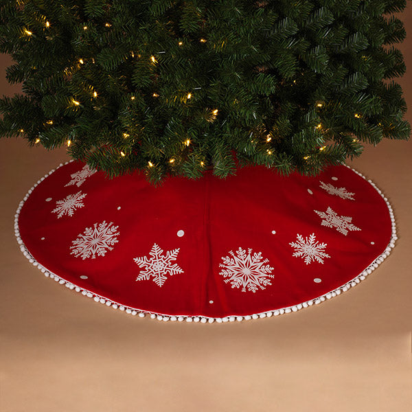48" Red Felt Pom Pom Tree Skirt