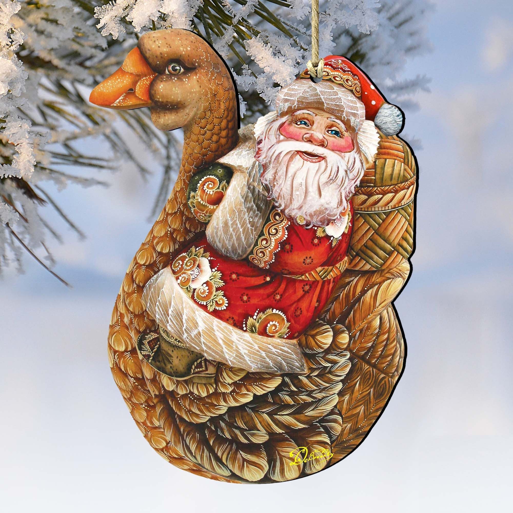 Christmas Goose Santa Wooden Ornaments by G. DeBrekht - Christmas Santa Snowman Decor - 8121633