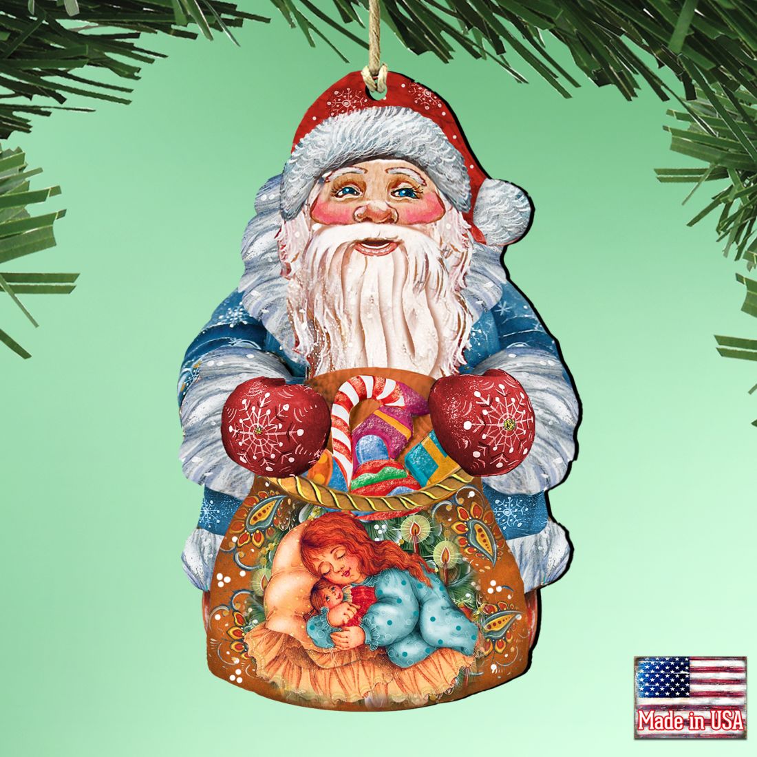Gift Bag Santa Christmas Wooden Ornaments by G. DeBrekht - Christmas Santa Snowman Decor - 8117901