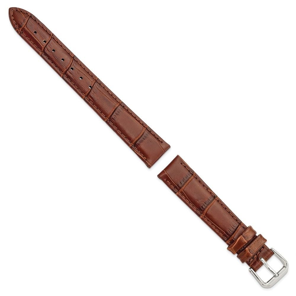 DeBeer 16mm Havana Brown Matte Wild Alligator Grain Leather with Silver-tone Buckle 6.75 inch Watch Band