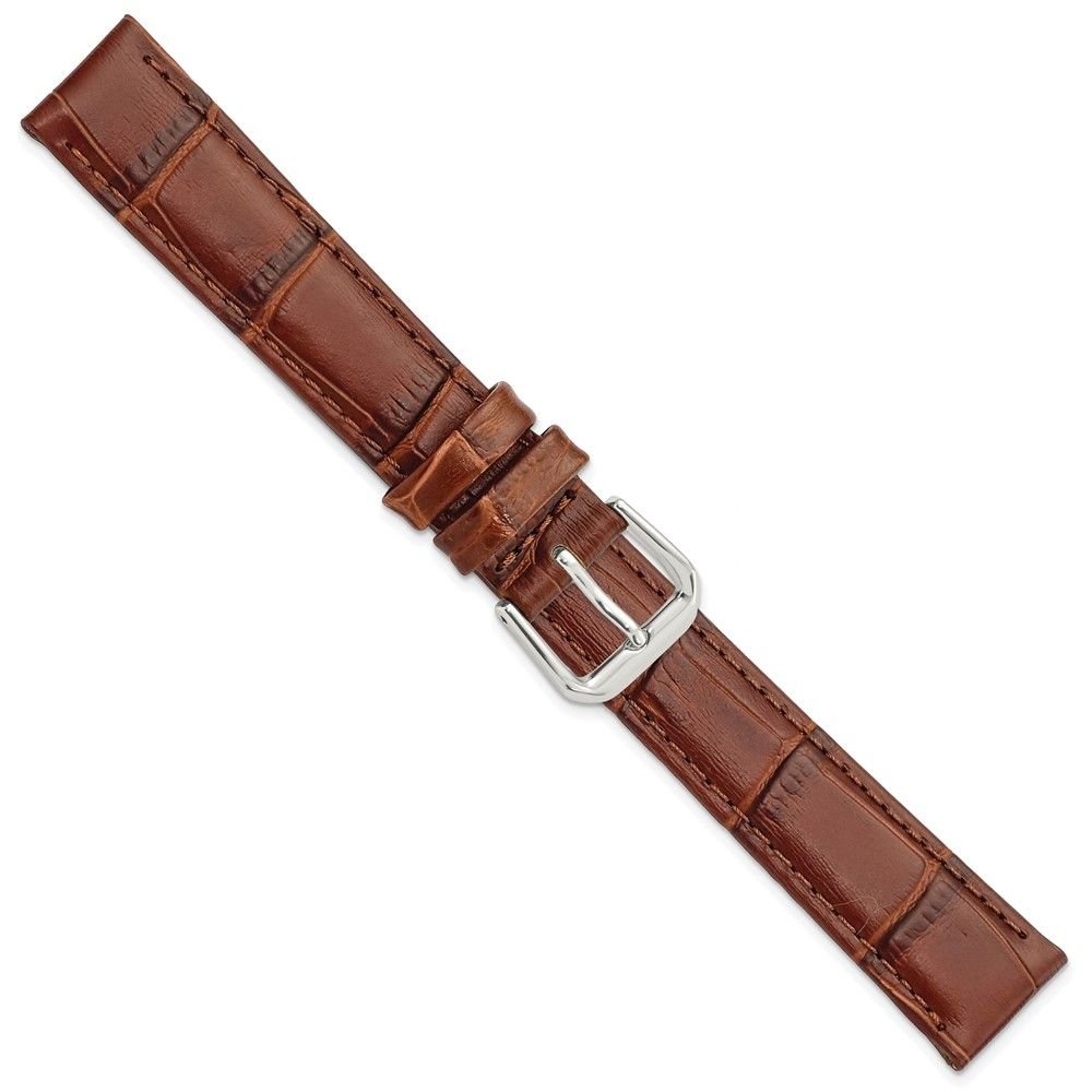 DeBeer 16mm Havana Brown Matte Wild Alligator Grain Leather with Silver-tone Buckle 6.75 inch Watch Band