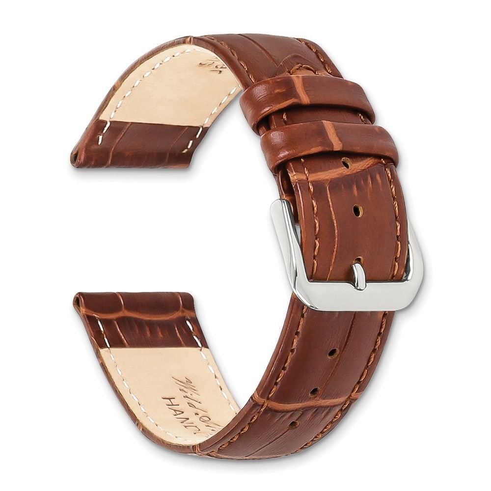 DeBeer 16mm Havana Brown Matte Wild Alligator Grain Leather with Silver-tone Buckle 6.75 inch Watch Band