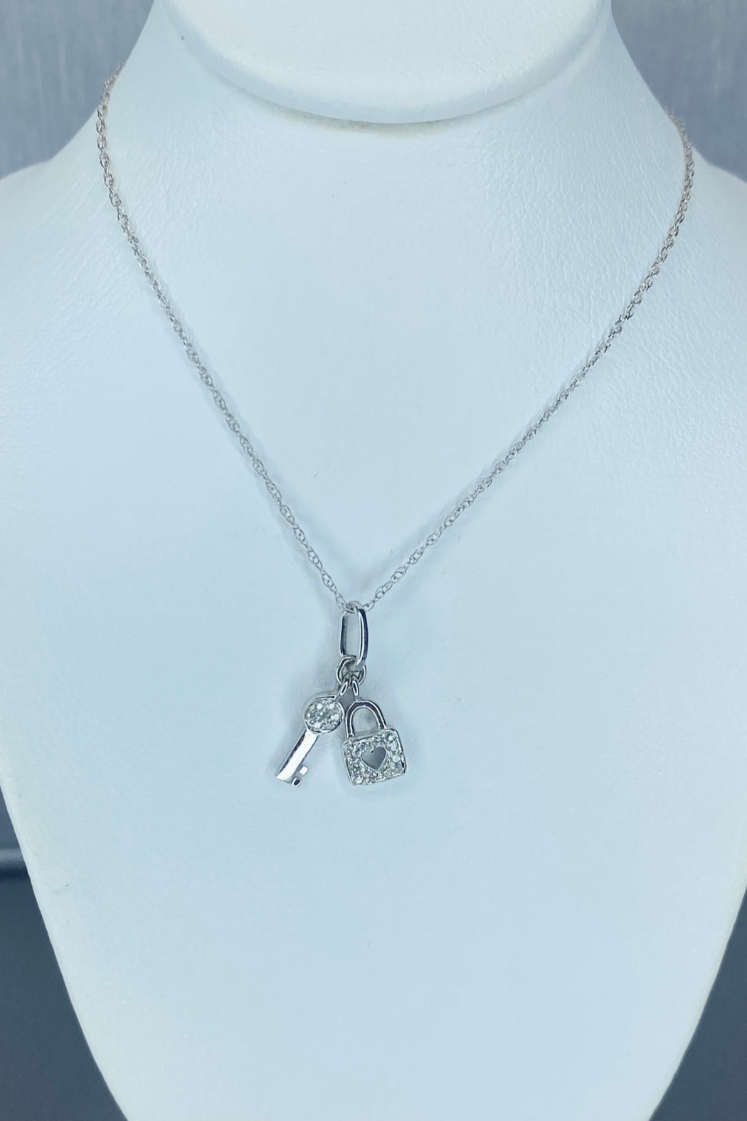 14kt White Gold Diamond Lock & Key Necklace