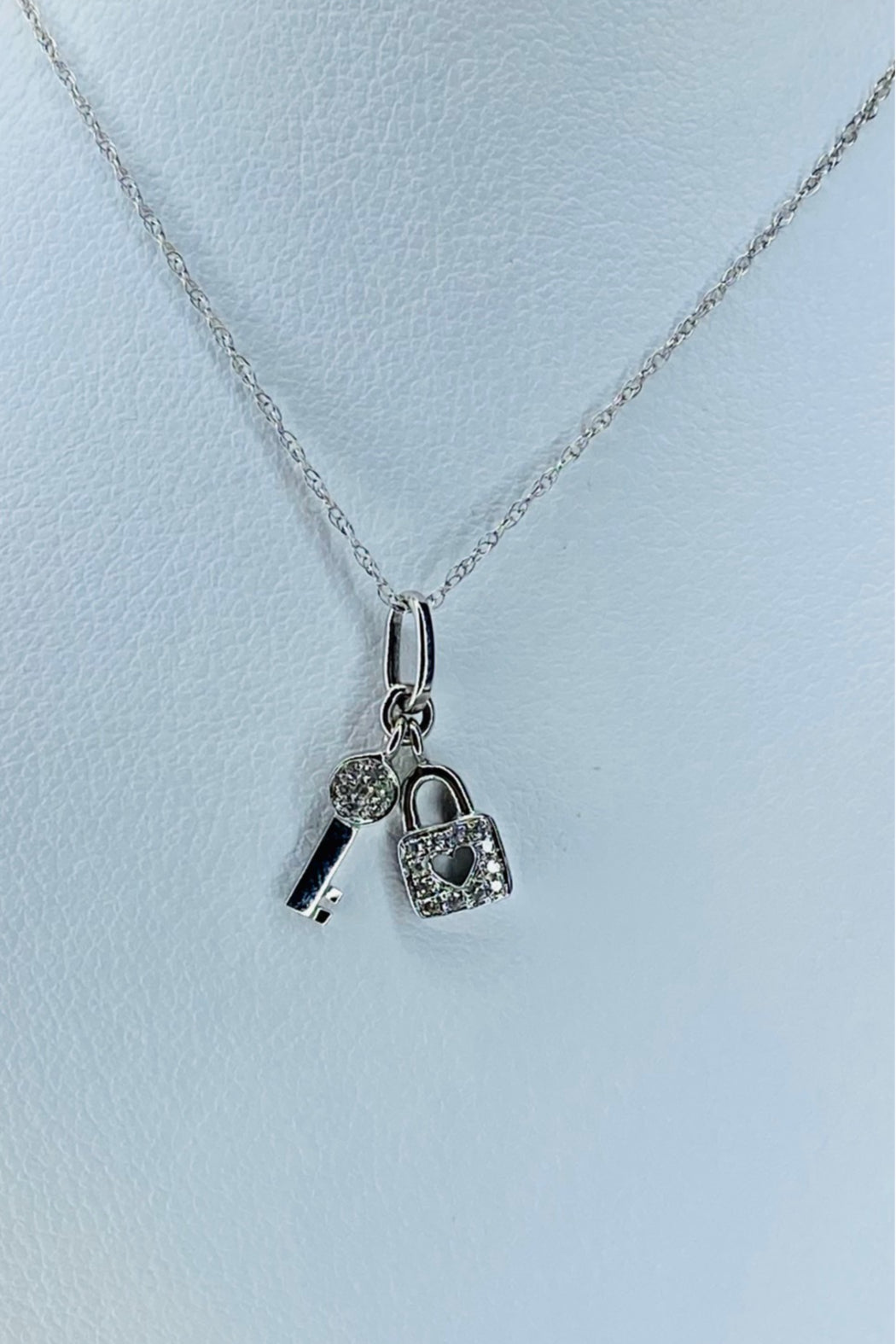 14kt White Gold Diamond Lock & Key Necklace