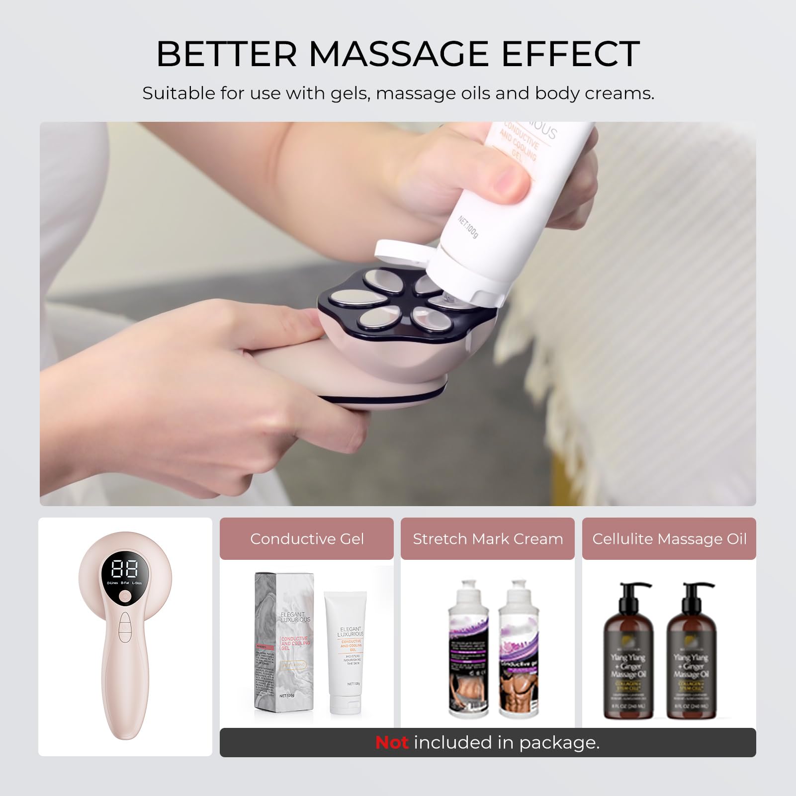 Depsoul Cellulite Massager for Women Handheld Body Massager - Cordless Massager for Belly, Arm, Waist, Leg, Butt, Back, White-4g9722