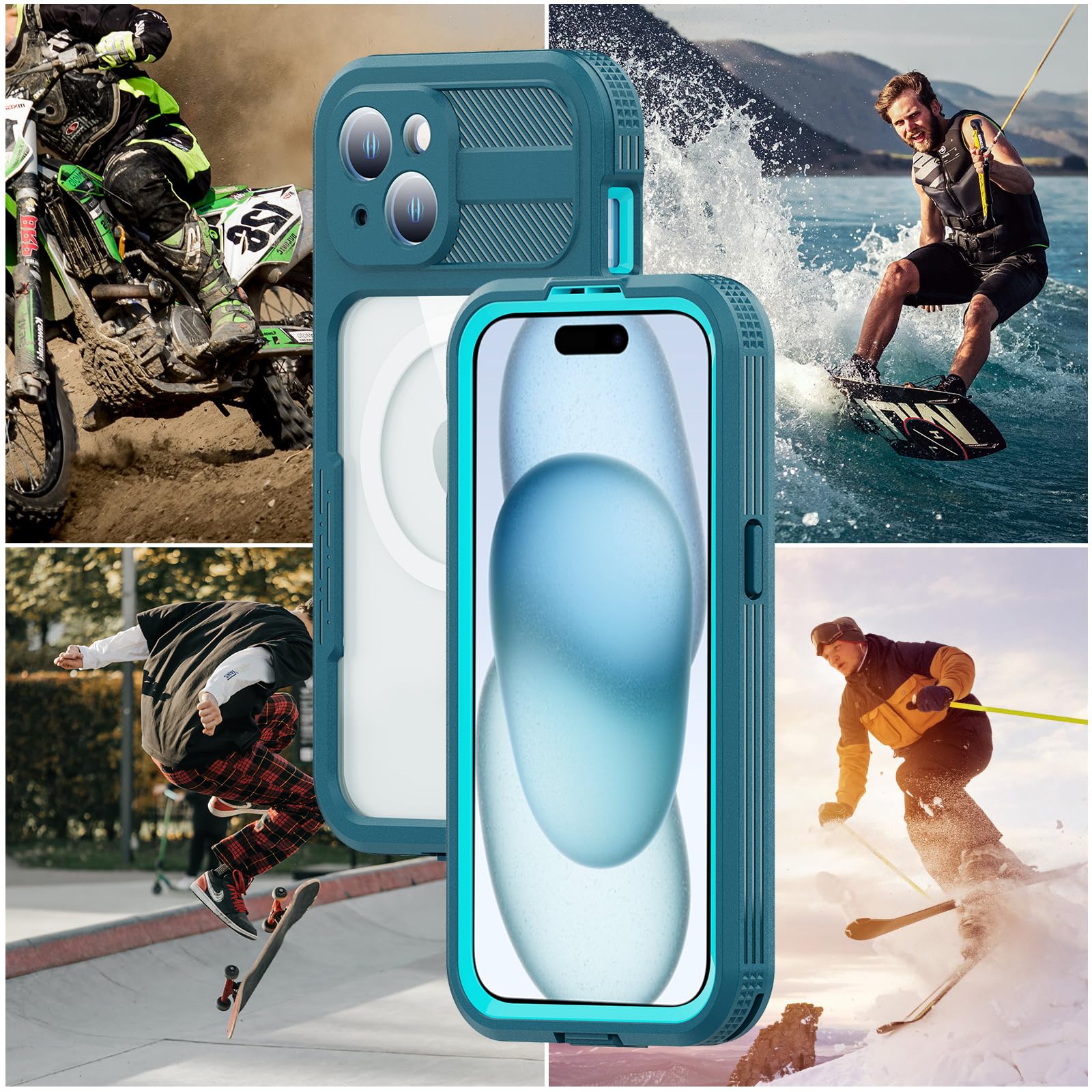 Designed for iPhone 15 Pro Max Metal Waterproof Case with Built-in Screen Protector, Metal Tough Cover Shockproof Dustproof Sturdy Durable Protective Case for iPhone 15 Pro Max