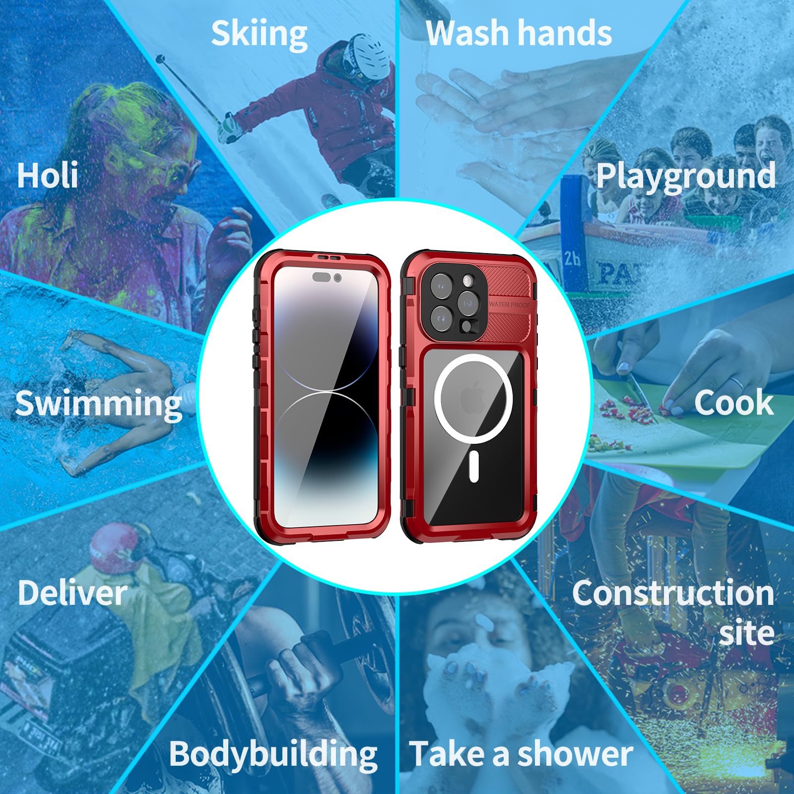 Designed for iPhone 15 Pro Max Metal Waterproof Case with Built-in Screen Protector, Metal Tough Cover Shockproof Dustproof Sturdy Durable Protective Case for iPhone 15 Pro Max