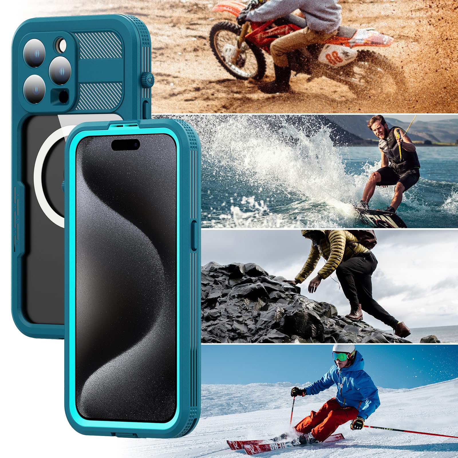Designed for iPhone 15 Pro Max Metal Waterproof Case with Built-in Screen Protector, Metal Tough Cover Shockproof Dustproof Sturdy Durable Protective Case for iPhone 15 Pro Max