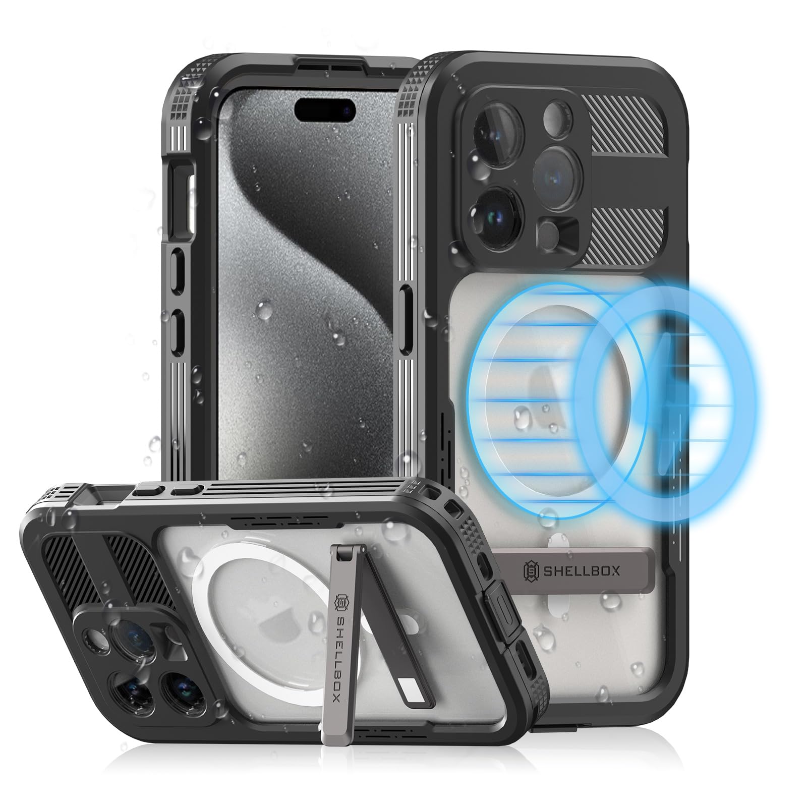 Designed for iPhone 15 Pro Max Metal Waterproof Case with Built-in Screen Protector, Metal Tough Cover Shockproof Dustproof Sturdy Durable Protective Case for iPhone 15 Pro Max