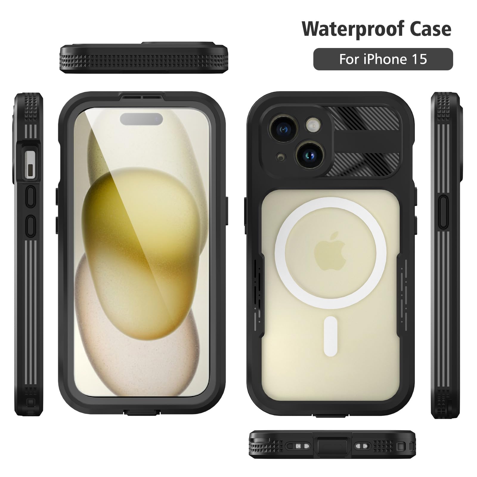 Designed for iPhone 15 Pro Max Metal Waterproof Case with Built-in Screen Protector, Metal Tough Cover Shockproof Dustproof Sturdy Durable Protective Case for iPhone 15 Pro Max