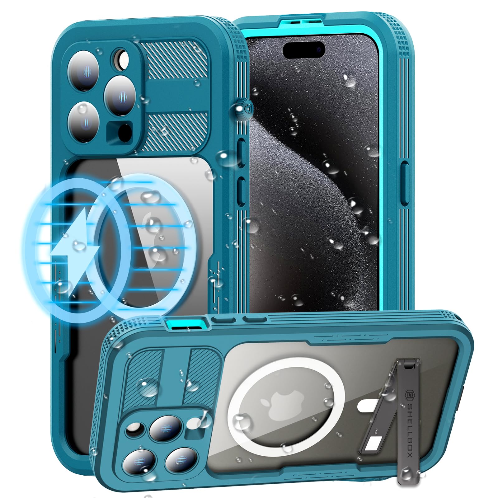 Designed for iPhone 15 Pro Max Metal Waterproof Case with Built-in Screen Protector, Metal Tough Cover Shockproof Dustproof Sturdy Durable Protective Case for iPhone 15 Pro Max