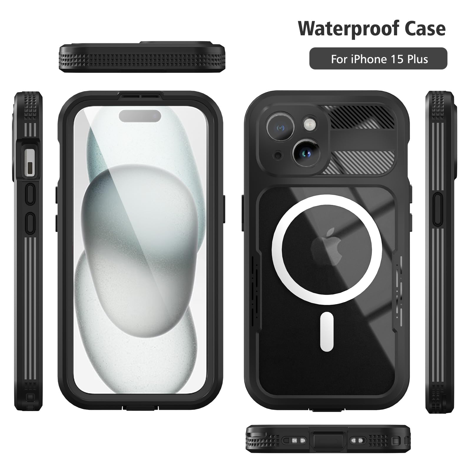 Designed for iPhone 15 Pro Max Metal Waterproof Case with Built-in Screen Protector, Metal Tough Cover Shockproof Dustproof Sturdy Durable Protective Case for iPhone 15 Pro Max