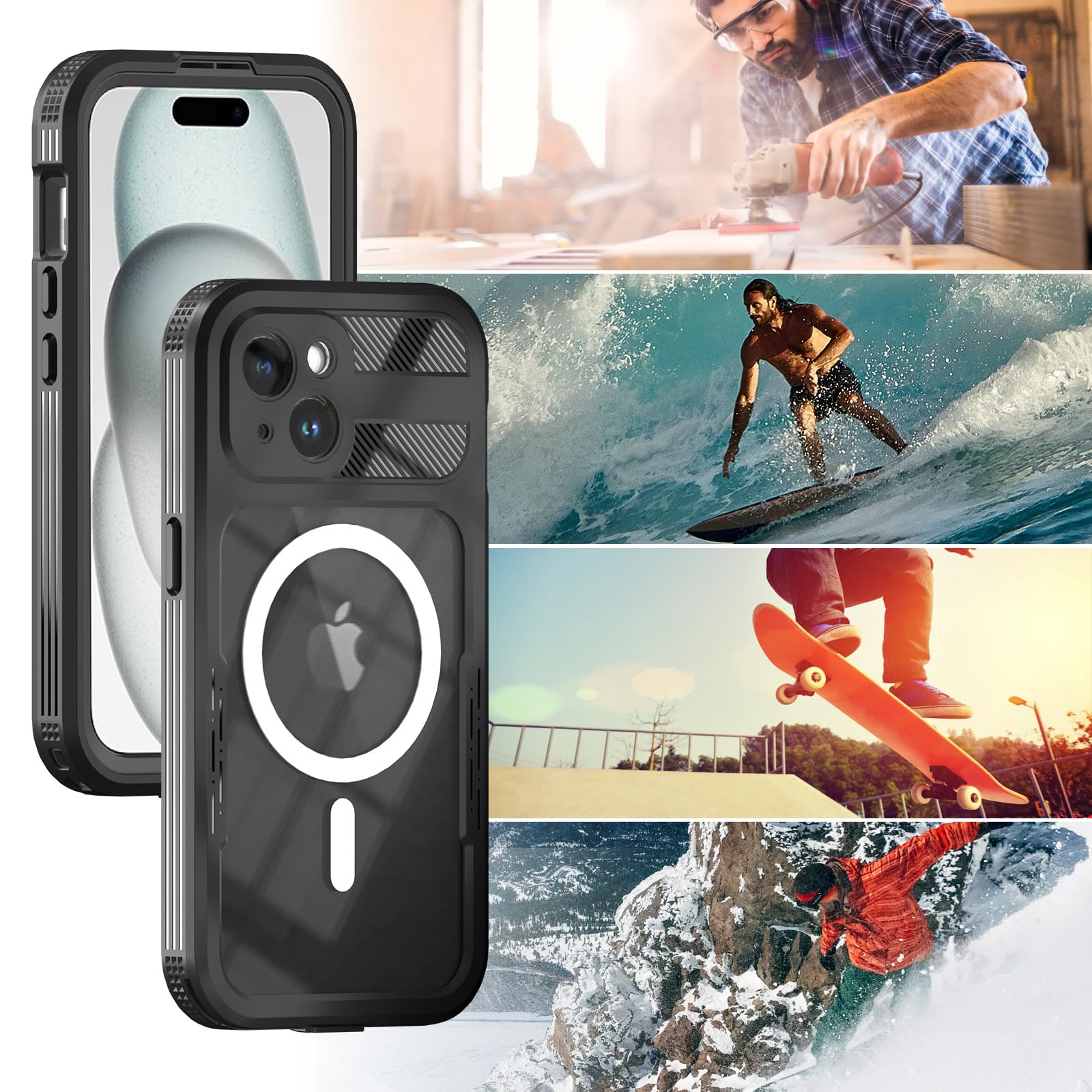 Designed for iPhone 15 Pro Max Metal Waterproof Case with Built-in Screen Protector, Metal Tough Cover Shockproof Dustproof Sturdy Durable Protective Case for iPhone 15 Pro Max