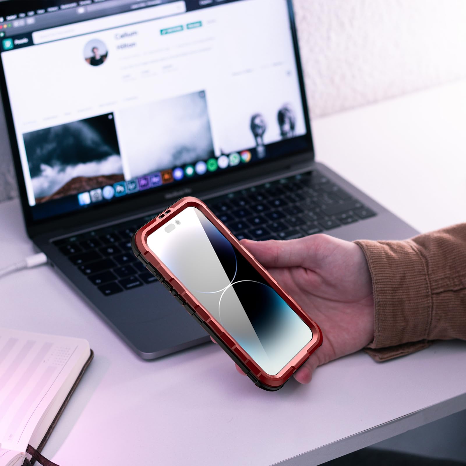 Designed for iPhone 15 Pro Max Metal Waterproof Case with Built-in Screen Protector, Metal Tough Cover Shockproof Dustproof Sturdy Durable Protective Case for iPhone 15 Pro Max