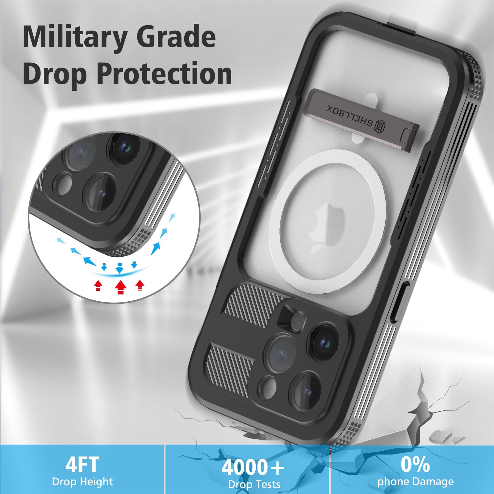 Designed for iPhone 15 Pro Max Metal Waterproof Case with Built-in Screen Protector, Metal Tough Cover Shockproof Dustproof Sturdy Durable Protective Case for iPhone 15 Pro Max